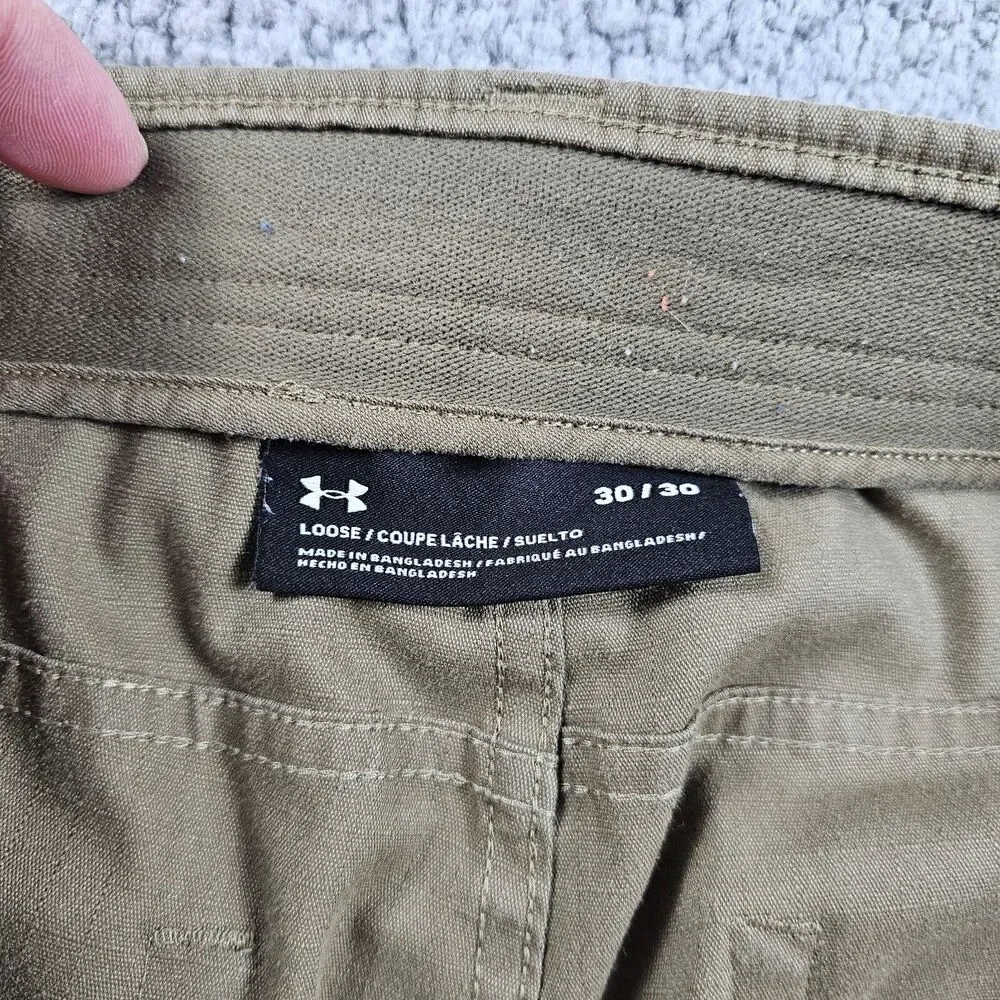 Under Armour Cargo Pants Mens 30x29* Beige Storm Ripstop Tactical Distressed